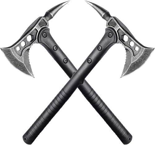 2X Campingaxt Tomahawk mit Dorn, Überlebensbeil mit Schutzhülle, Nylonfasergriff, Robust & Tragbar für Outdoor, Survival, Wandern, Camping
