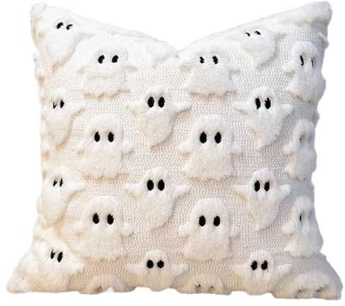 Halloween Kissenbezug 45x45 cm, Halloween Geister Deko Kissenbezug, Modern Halloweens Deko Innen Aesthetic Zimmer DEK-o, Gespenster DEK-o Kissenbezug für Halloweens Dekoration