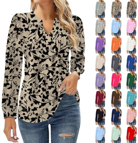 Uwdiohq Tunique Femme Chic et Elegant Blouse Manches 3/4 Chemisier Femme Manche Longue Col Chemise Chemises Et T-Shirts De Randonnée Blanche Infroissable Imprimee Jean Grande Taille Boutonnee Lin