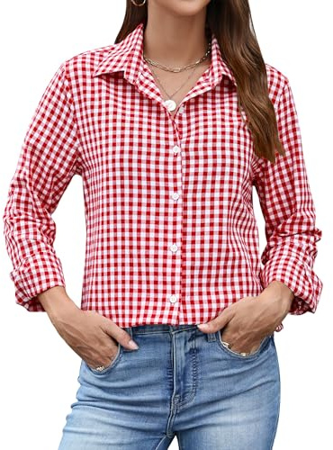 Rapbin Blusas para mujer de manga larga del Reino Unido, blusa de vestir con botones, blusa sin arrugas, para ejecutivo, oficina, trabajo, negocios, informales, L