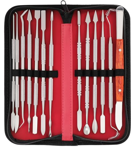 Coolty 13 Stück Wachsschnitzer Werkzeuge, doppelendiges Edelstahl-Wachs Ton Skulptur Schnitz DIY Werkzeugset, Spatel MeißeSchnitzer Set für Sculpting,Keramik Schnitzen mit Tragetasche