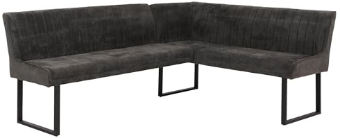 Mendler Eckbank HWC-O82, Chenille Öko-Tex Metall, 210x159cm - dunkelgrau | Esszimmerbank, Bank, Stoff/Textil (310g/m²)