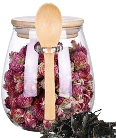 Barattolo in vetro con coperchio e cucchiaio – Contenitore ermetico in legno, barattolo trasparente per alimenti con chiusura di sicurezza | Supporto per utensili da cucina durevole per scaffali G