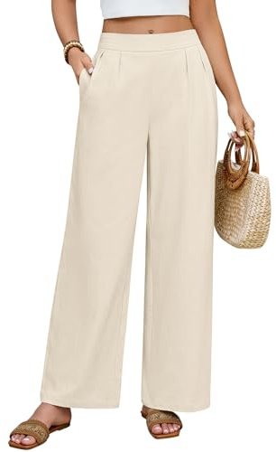 PASUDA Pantalones Mujer Verano Algodón Pantalones Elástico Cintura Pantalones Casual Sólido Suelto Pantalones Cómodos Flojo Playa con Bolsillos