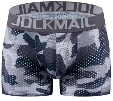 JOCKMAIL Boxer Homme Rembourré Push Up Camouflage Respirant sous-Vêtement Gainant à Coussinets Fessiers Amovibles (FR/ES, Alpha/Lettres, L, Taille Normale, Taille Normale, Gris)