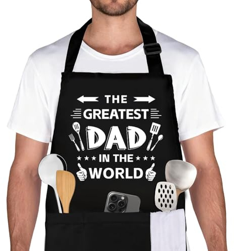 Belillpipi Adjustable Apron for Men- Funny Black BBQ Chef Aprons with 3 Pockets - Cooking Chef Aprons Father’s Day Gifts, Kitchen Cooking Grilling Apron for Dad