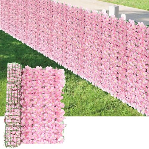 Pantalla de hiedra artificial para valla de jardín, 3 m x 1 m, cubierta de valla floral, enrejado con hojas realistas, rollo de seto artificial para privacidad en decoración de jardín y balcón (rosa