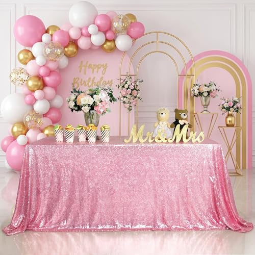 Rosa Pailletten Tischdecke 125x200 cm Glitzer Tischdecke für Stoff Hochzeitssaison Geburtstag Baby-Dusche Festtafel Elegante Outdoor Geschlecht offenbaren Tischdeko