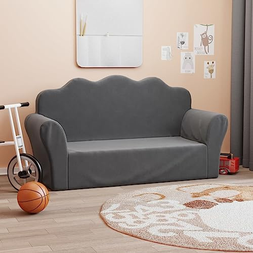 sephironlbb Barnsoffa 2-sitsig antracit av mjuk plysch med avtagbart överdrag 94 x 34 x 48 cm för barnrum lekrum bekväma babymöbler småbarnsmöbler för lek och avkoppling