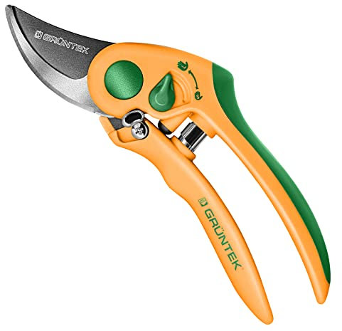 GRÜNTEK Gartenschere Flamingo mit Variabler Öffnungsweite, Bequeme Pflanzenschere, Blumenschere für kleine und große Hände