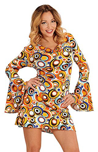 W WIDMANN MILANO Party Fashion - Vestido de los años 70 para mujer, estampado circular, con mangas acampanadas, disfraz para carnaval, festival, fiesta temática