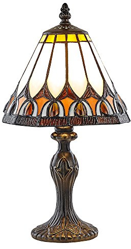 Art Deco Tiffany Glass Table Lamp with Amber Shade by Happy Homewares