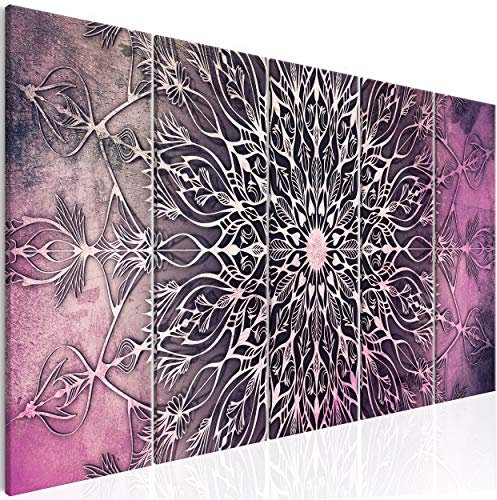 decomonkey Bilder Mandala 200x80 cm 5 Teilig Leinwandbilder Bild auf Leinwand Wandbild Kunstdruck Wanddeko Wand Wohnzimmer Wanddekoration Deko Modern Abstrakt Orient rosa violett