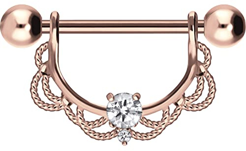 PIERCINGLINE Chirurgenstahl Nippelpiercing Barbell | ORIENTALISCHES DESIGN + KRISTALL | Piercing Brust Nippel Brustwarze | Farb & Größenauswahl