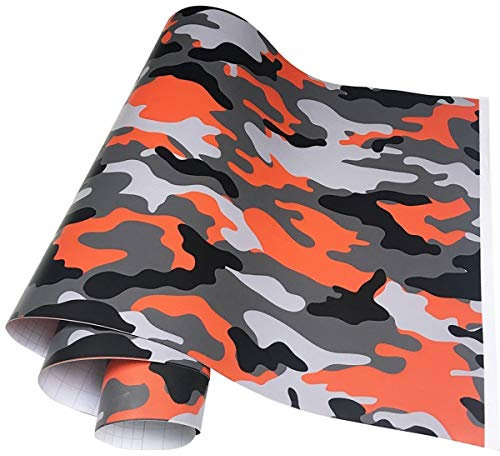 LKXHarleya Black Camo Vinyl Wrap Camouflage Auto Vinyl Aufkleber FüR Auto Styling Fahrrad Computer Laptop Roller Motorrad, Orange Schwarz, 50x200 cm
