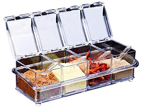 yiqi trasparente condimento rack Spice pots – 4 pezzo acrilico condimento box – Contenitore per condimenti barattoli – ampolla con copertura e cucchiaio
