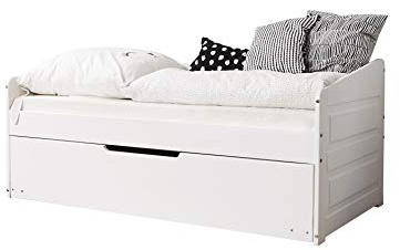 TiCAA Einzelbett Sofabett Funktionsbett, Micki mit Matratze, Rollrost & Schubkasten für Schlafzimmer, Kinderzimmer Buche Massivholz Bettgestell 80 x 160 cm