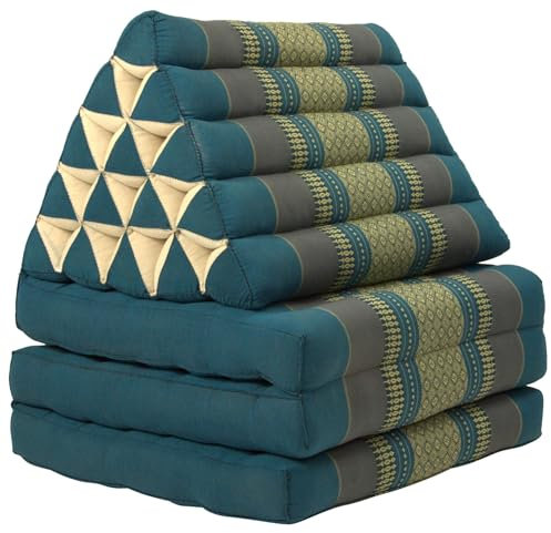 Fine Asianliving Coussin Thaïlandais Triangulaire Matelas 3 Parties XL 56x180cm Bleu Matelas Tapis de méditation Coussin thaï Kapok 301-J03