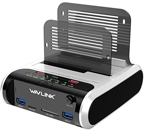 Estación de Acoplamiento de Disco Duro, WAVLINK USB 3.0 Soporte de Base de Disco Duro Función de clonación Fuera de línea para SSD HDD SATA de 2,5 y 3,5, Tarjeta TF y SD y Carga USB