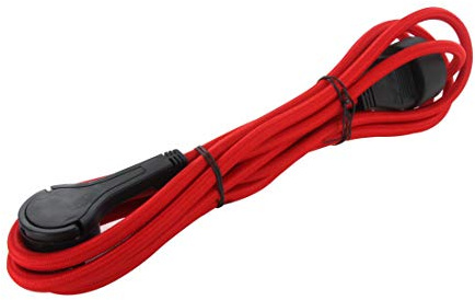 Textil-Verlängerungskabel, Rot, mit Flachstecker, Schwarz, 3 m