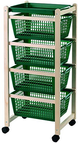 Mediawave Store - Carrello cucina 922-152 con Vassoi estraibili 4 Cestini plastica e 4 ruote 36x30xh82cm, Carrellino portafrutta salvaspazio, Struttura in legno Organizer con cestelli (Marrone Chiaro)