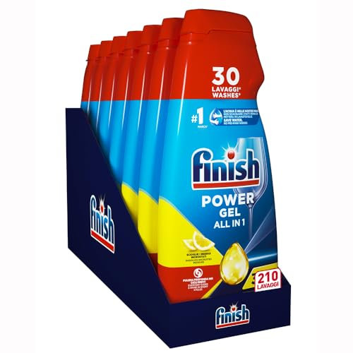 Finish Powergel Gel Detersivo per Lavastoviglie Liquido, Multiazione, Poteri Sgrassanti, Limone, Multicolore, 7 Unità, Confezione da 1