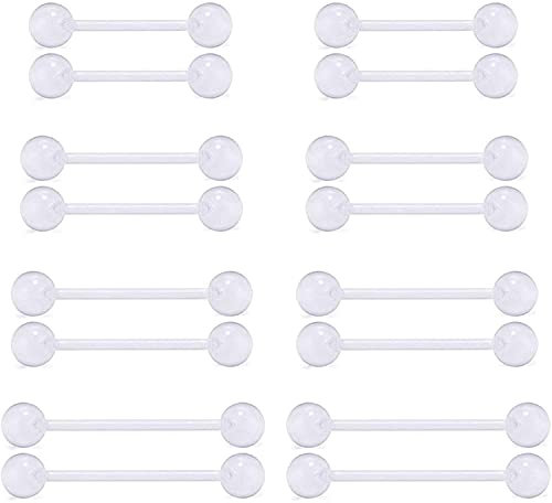 FECTAS 16er Zungenpiercing Brustwarzenpiercing 14G Bioflex Kunststoff Barbell 12/14/16/18mm Piercing Plastik