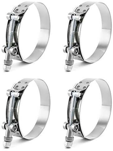 QWORK® 4 Pièces Collier Echappement, T-Bolt Collier de Serrage Inox pour Systèmes d'Échappement Automobiles/Famille Tuyau d'Eau/Réservoir de Gaz, 83mm-91mm