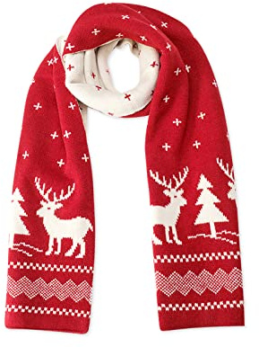 LumiSyne Winter Gestrickter Schal Damen Doppelseitiger Christmas Fair Isle Rentier Schneeflocken Weicher Warmer Langer Stola