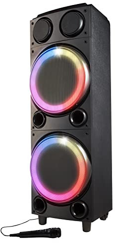 MEDION P61458 Party-Soundsystem (Partylautsprecher, Karaoke, Bluetooth 5.0, Kompaktanlage, Farbige LED, USB, AUX, 2X Mikrofonanschluss)