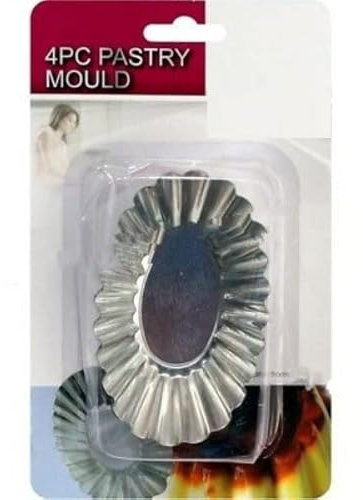 Vision4ever 4 Pastry Mould Fluted Mini Pie Tart Cake tins Oval Bowl Bake Silver