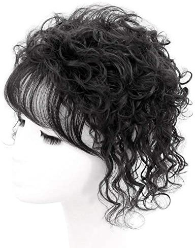 Eree Hair 16 x 18 cm base superiore in seta corta ricci capelli umani topper con frangia per donne che coprono i capelli diradati, toupet da donna clip in Wave topper per parrucchino estensioni nero