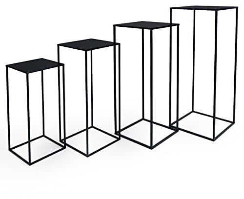 PrimoLiving 4er Set Metall Blumenhocker Milano - schwarz eckig Beistelltisch Stilvolles Design Ideal für Pflanzen und Dekoration P-77792