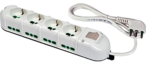 FANTON 481323-B Multipresa elettrica 12 posti con 4 prese universali e 8 prese bivalenti italiane laterali ciabatta spina grande 16A colore bianco cavo 3 mt