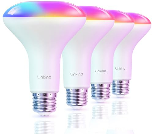 Linkind BR30 Smart Light Bulbs, WiFi Flood Light Bulbs Compatible with Alexa & Google Home, RGBTW Color Changing Light Bulb, 1800K-6500K Tunable White, E26 8W Equivalent 60W, 2.4Ghz WiFi only, 4 Pack