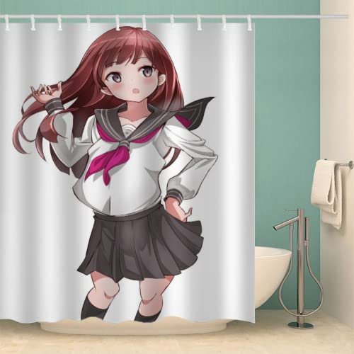 SAGALU Duschvorhänge 180X180 Animes 3D-Druck Duschvorhang Mit Vorhanghaken Cartoon-Mädchen Blickdicht Wasserdicht Waschbar mit 12 Ringe