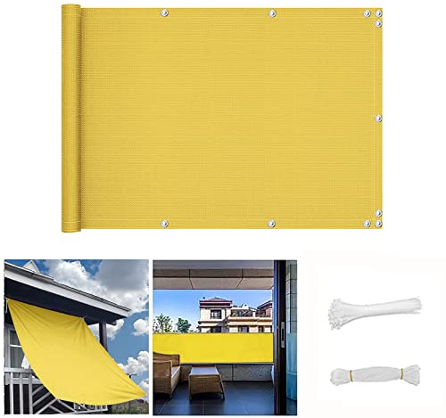 QINGLV Balkon Sichtschutz 80x400cm Balkonabdeckung Windschutz Wasserdicht Wetterfester Sichtschutz FüR Den Balkon Mit Nylon Kabelbinder Und Kordel -Gelb