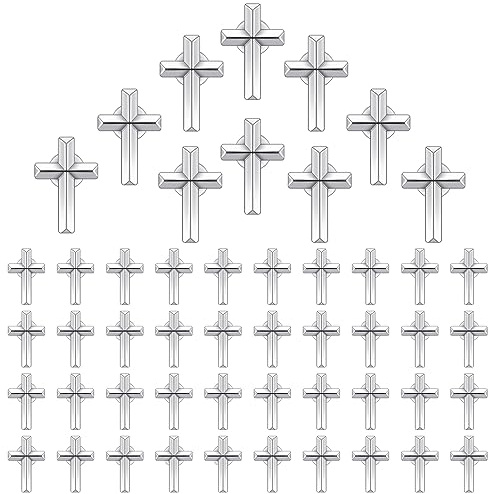 Jexine 50 Pcs Small Cross Lapel Pins, Religious Christian Chaplain Enamel Brooch Bulk Tie Pins Gift for Funeral Church Wedding(Silver)