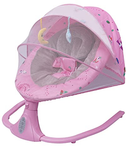 Babywippe Elektrisch Bis 18kg Wiege Baby Schaukelwippe mit Musik, Bluetooth & USB, 3 Schaukelhöhen, Rosa Kinderwippe