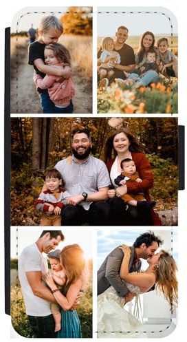 Unique Gifts House Ltd Personalised Phone Case Compatible with iPhone 15 Custom Leather Flip Wallet Case Any Photo Printed Five Photos Anti Drop Personalised Case