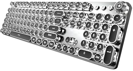 Okiyakusama Tastiera da Gioco Meccanica, Tastiera da Gioco Vintage retrò Punk con 104 Tasti a Risposta Rapida, Tasti Rotondi, per Computer, Donne, Uomini, casa