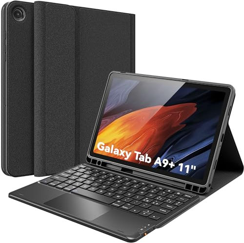 CHESONA Tastiera Galaxy Tab A9 Plus, Intelligente Touchpad, 2 BT Canali, Magnetica Staccabile Tastiera per Samsung Galaxy Tab A9 Plus 11” 2023 (SM-X210/X216), Supporto Portamatite, Nero