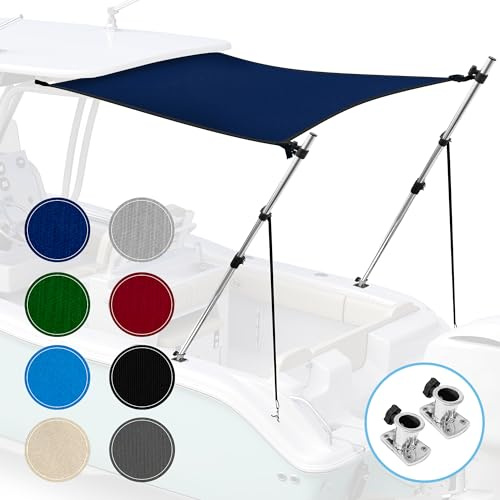 Universal T-Top Shade Extension Bimini Tops for Boats, Sun Shade Boat Canopy, Adjustable Telescopic Poles, Marine 900D Fadeproof Boat Cover, Includes Base Mounts, 67 L x 82 W, Navy Blue