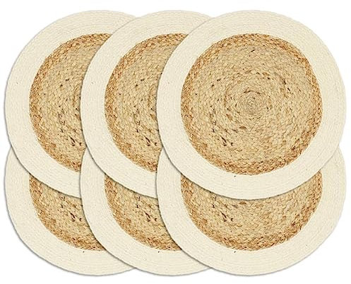 ZEYUAN Mantel Individual 6 uds Liso Redondo Yute algodón Natural 38 cm, Salvamanteles Individuales, Placemat, Salva Manteles - SPU:133855