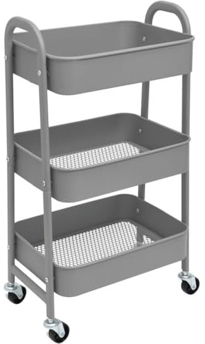 Friseurwagen Kosmetikwagen 3-stufiger Aufbewahrungswagen Aus Metall Auf Rädern, Platzsparender Und Langlebiger Rollwagen Für Küche, Make-up, Badezimmer, Büro Friseurwagen Rollwagen(Grey)
