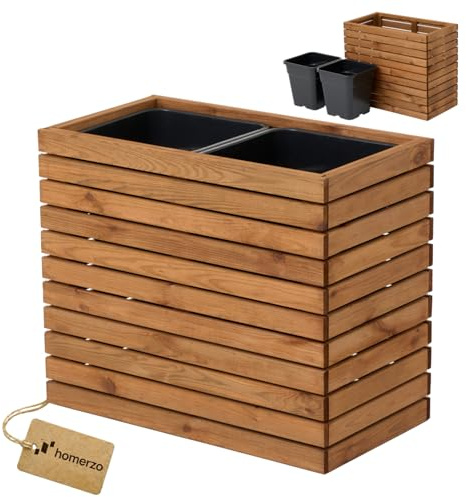 HOMERZO Blomlåda för inomhus- och utomhusbruk växtkruka av trä med plastväxtinsats 18 l blomkruka fyrkantig för balkong eller terrass (67 x 36 h 55)