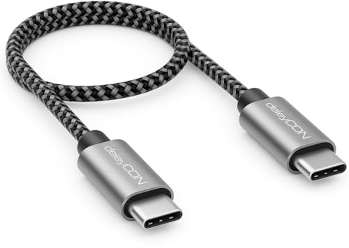 deleyCON 0,30m USB C-Kabel PD3.0 (60W Snabbladdning) Kort 30 cm C till C Laddningskabel för iPhone 17 16 15 Pro Max Samsung Galaxy S25 S24 S23 S22 Pixel iPad Pro MacBook Air Tablet Switch PS5