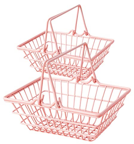 TOYANDONA Pink Shopping Basket Boys and Girls Metal Baskets Smooth Surface for Kitchen Pantry Closet Decorative Portable