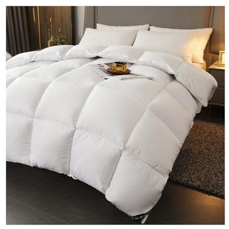HonunGron Daunendecke Winter Bettdecke 150/180/200/220 Winter Quilt Extra Warm Baumwollbezug Bettdecke Extraweiche Federn & Daunen Vierjahreszeiten Duvet Steppdecke (Weiß,180x220cm(3kg))