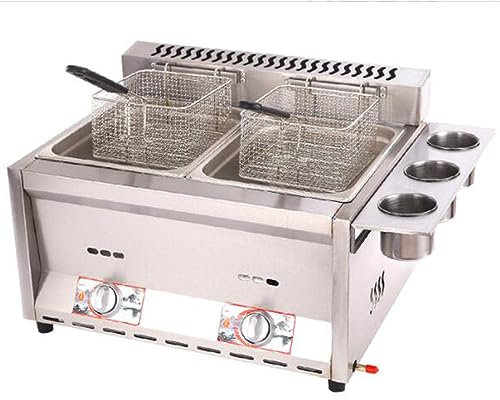 YANDDEA Friggitrice a Gas Gpl Commerciale, Friggitrice a Gas da 12 Litri con Due Serbatoi E Cestelli per Friggere, per Ristorante di Patatine Fritte, Supermercato, Fast Food